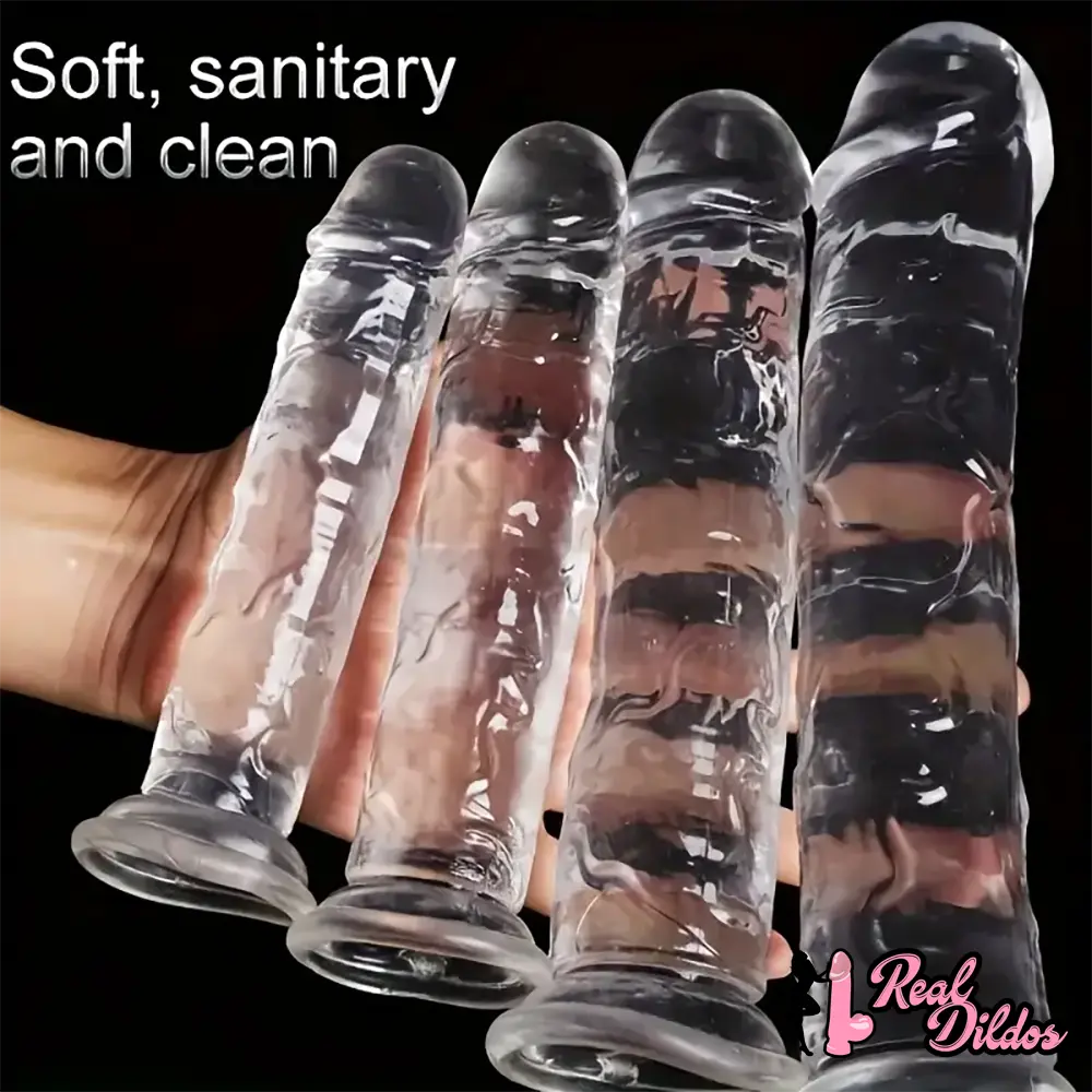 6.3in 7.1in 7.7in 8.5in 9.8in 12in Realistic Clear Dildo With Suction Cup - Real Dildos