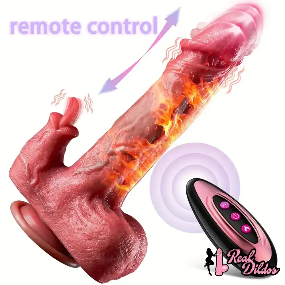 8.66in Realistic Thrusting Licking Heating Vibrator Dildo For Anal Clit - Real Dildos