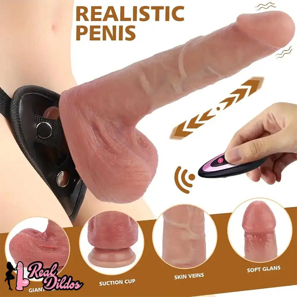 8.26in Wireless Vibrating Thrusting Heating Silicone Big Strap on Dildo - Real Dildos