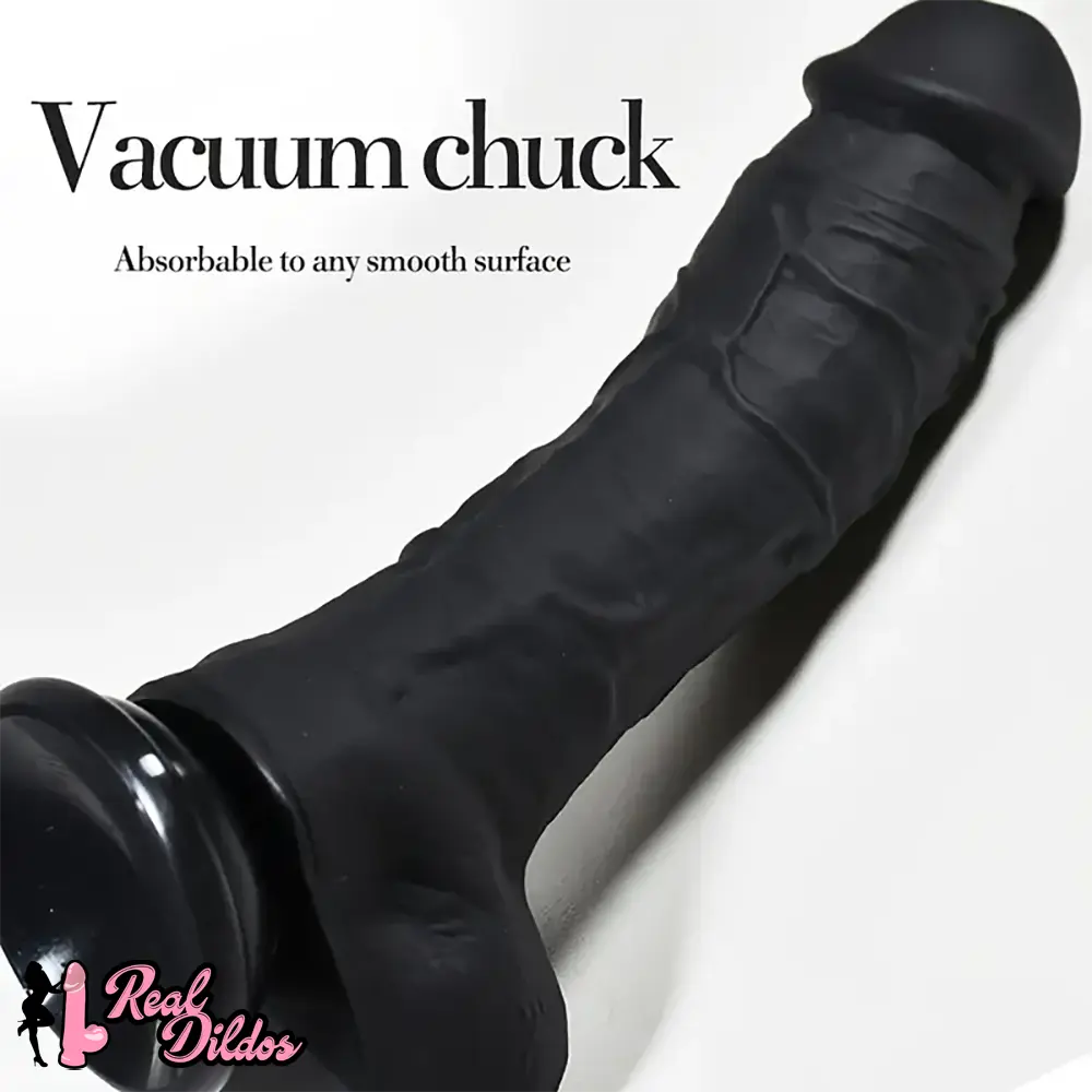 9.4in Realistic Texture Solid Black Silicone Soft Big Dildo For Anus Real Dildos