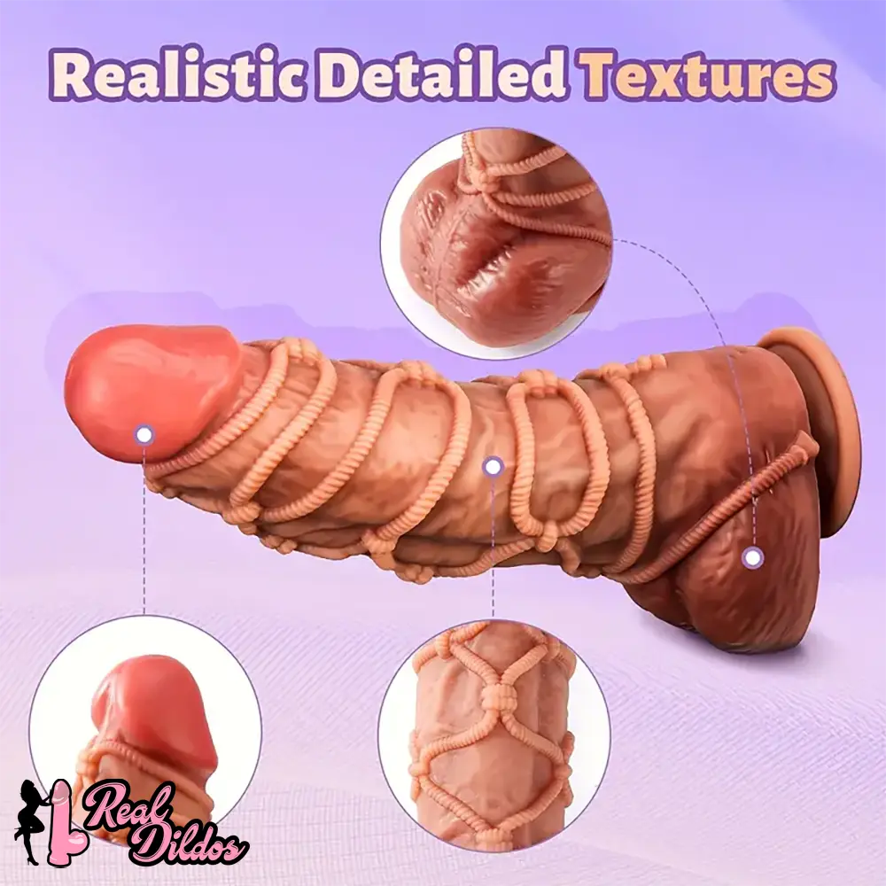 7.8in Realistic Double-Layer Fantasy Silicone Soft Fat Dildo With Rope - Real Dildos