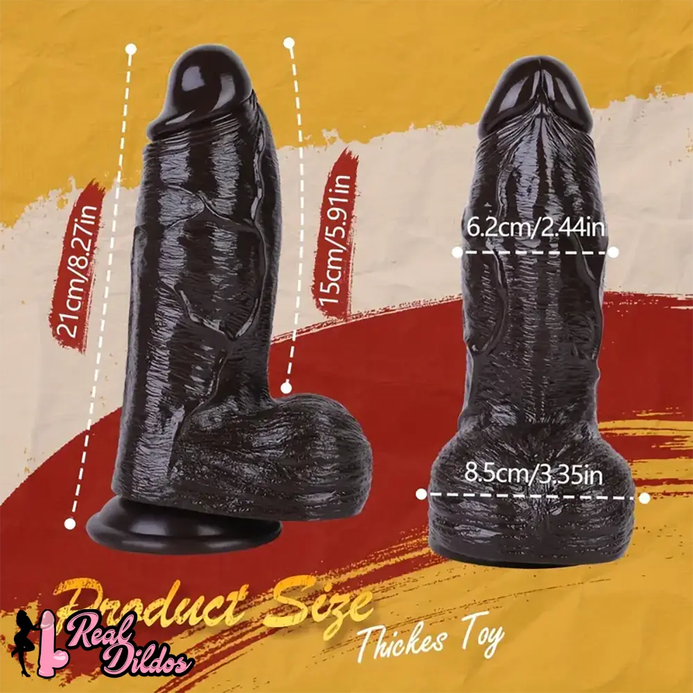 8.27in Ebony Big Thick Dildo For Hands-Free G-Spot & Anal Stimulation - Real Dildos