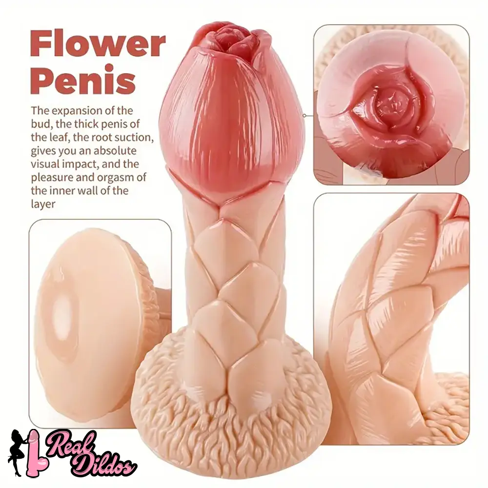 7.87in Realistic Sucker Shaped Flower Bud Dildo For Vagina Anus Real Dildos