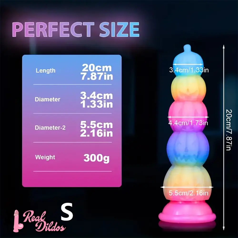 7.87in 11.02in Silicone Halloween Pumpkin Butt Plug Luminous Dildo Real Dildos