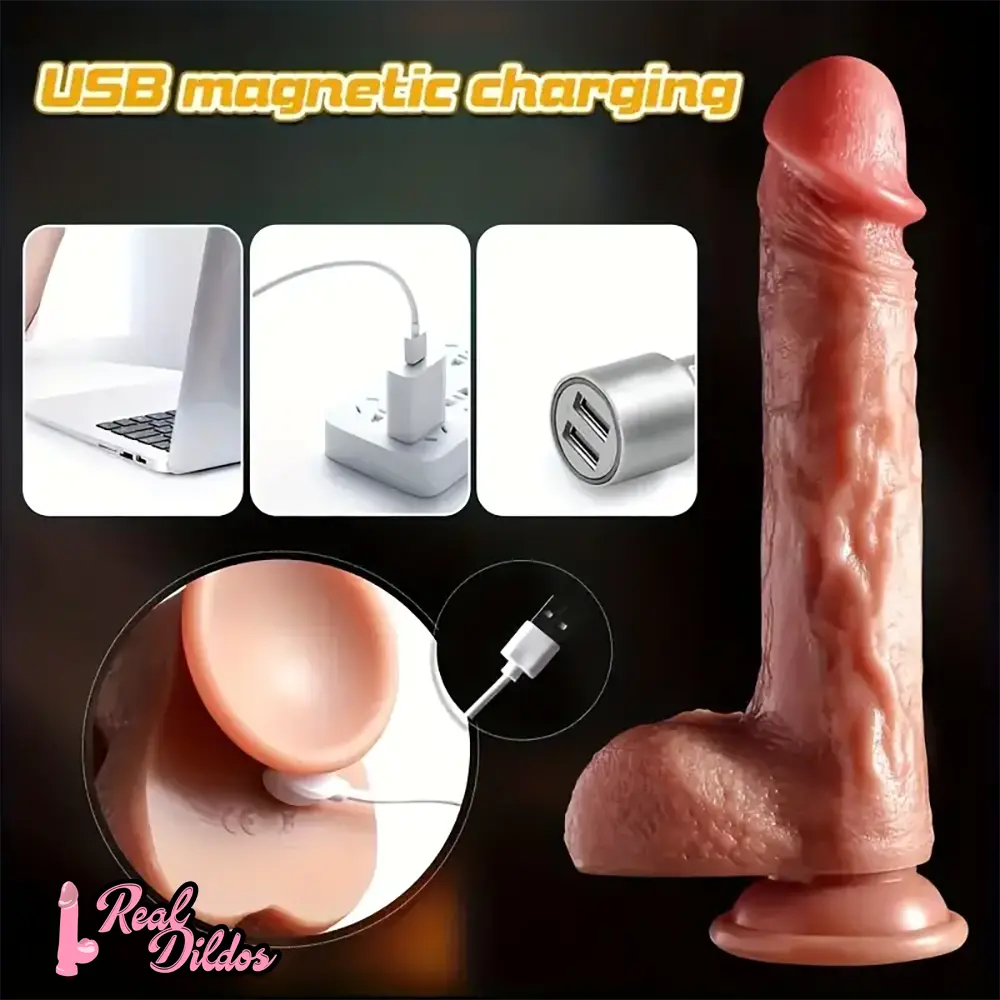 8.7in Remote Vibrating Thrusting Heating Soft Liquid Silicone Dildo Vibrator - Real Dildos