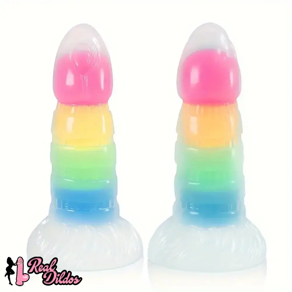 7.87in Luminous Silicone Real Soft Rainbow Dildo Hands Free Sex Toy - Real Dildos