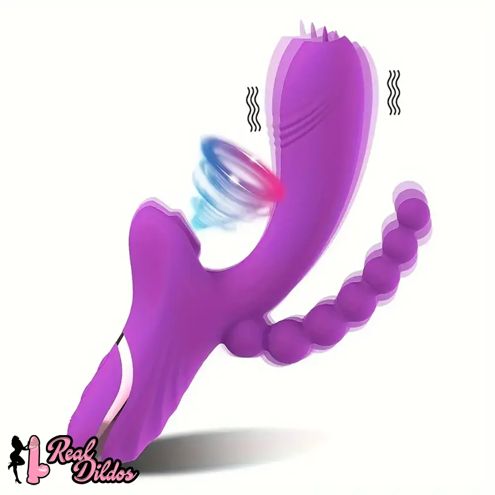 8.8in Sucking Vibrating Dual Penetration Auto Big Dildo With Anal Beads - Real Dildos