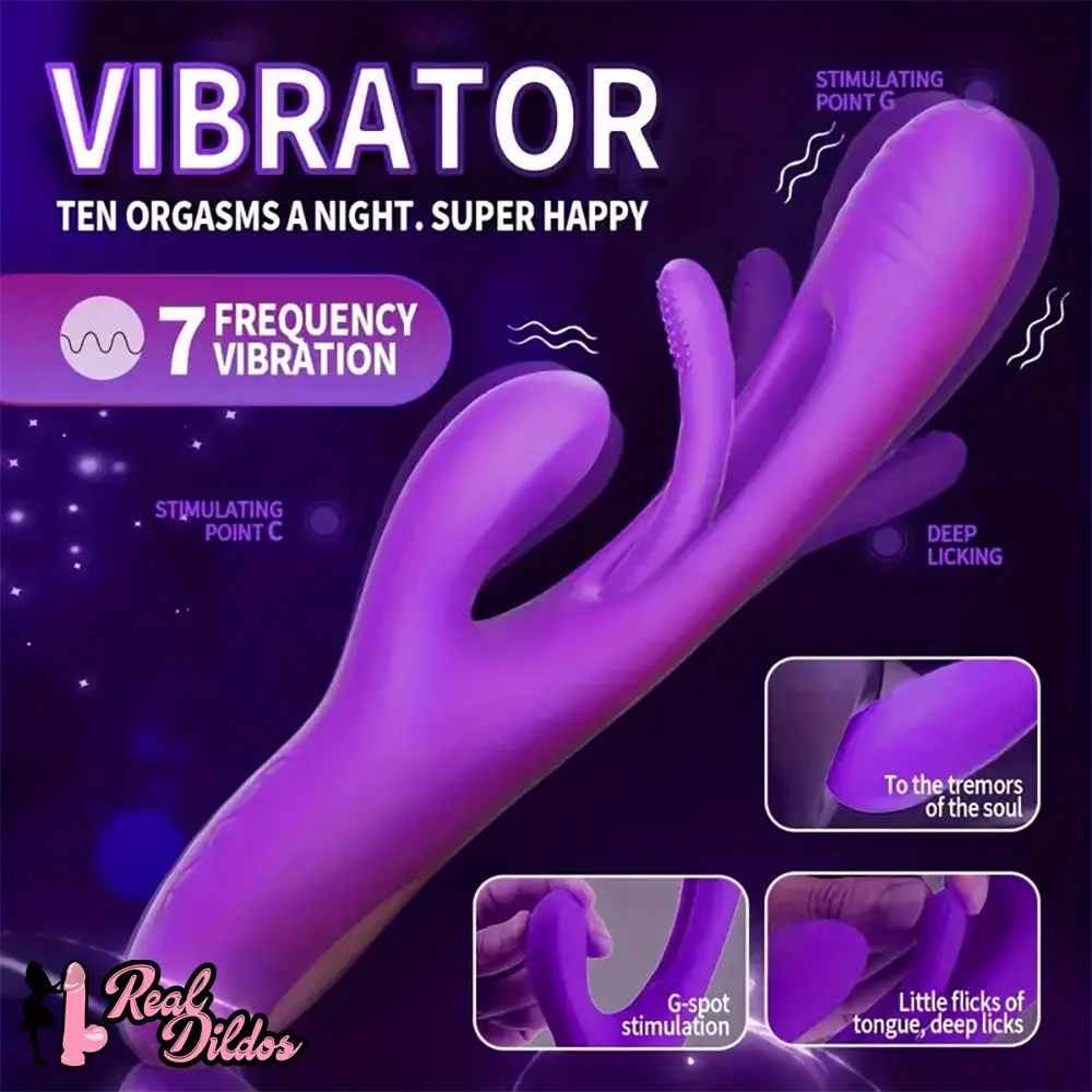 9.45in Triple Ends Double Layer Silicone Soft Vibrating Automatic Dildo - Real Dildos