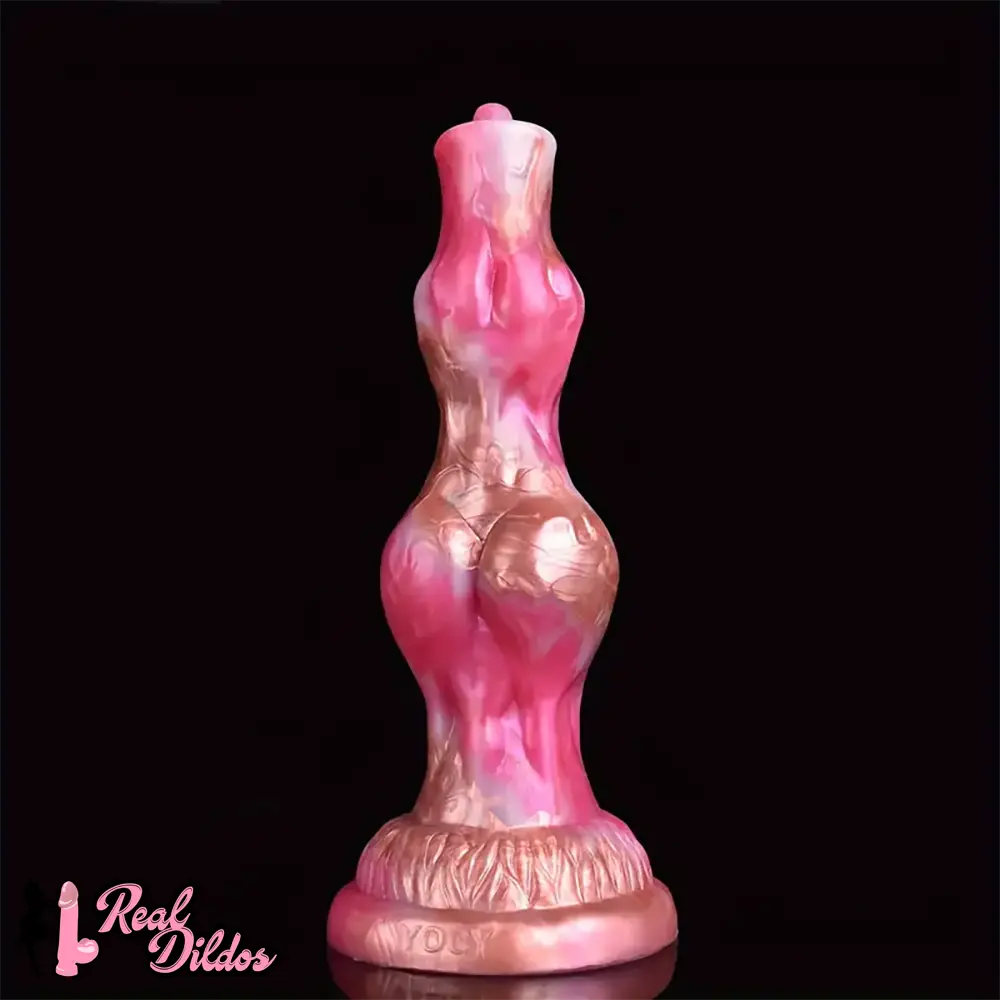 8.07in Fantasy Silicone Soft Dog Knot Big Prostate Anal Golden Rose Dildo - Real Dildos