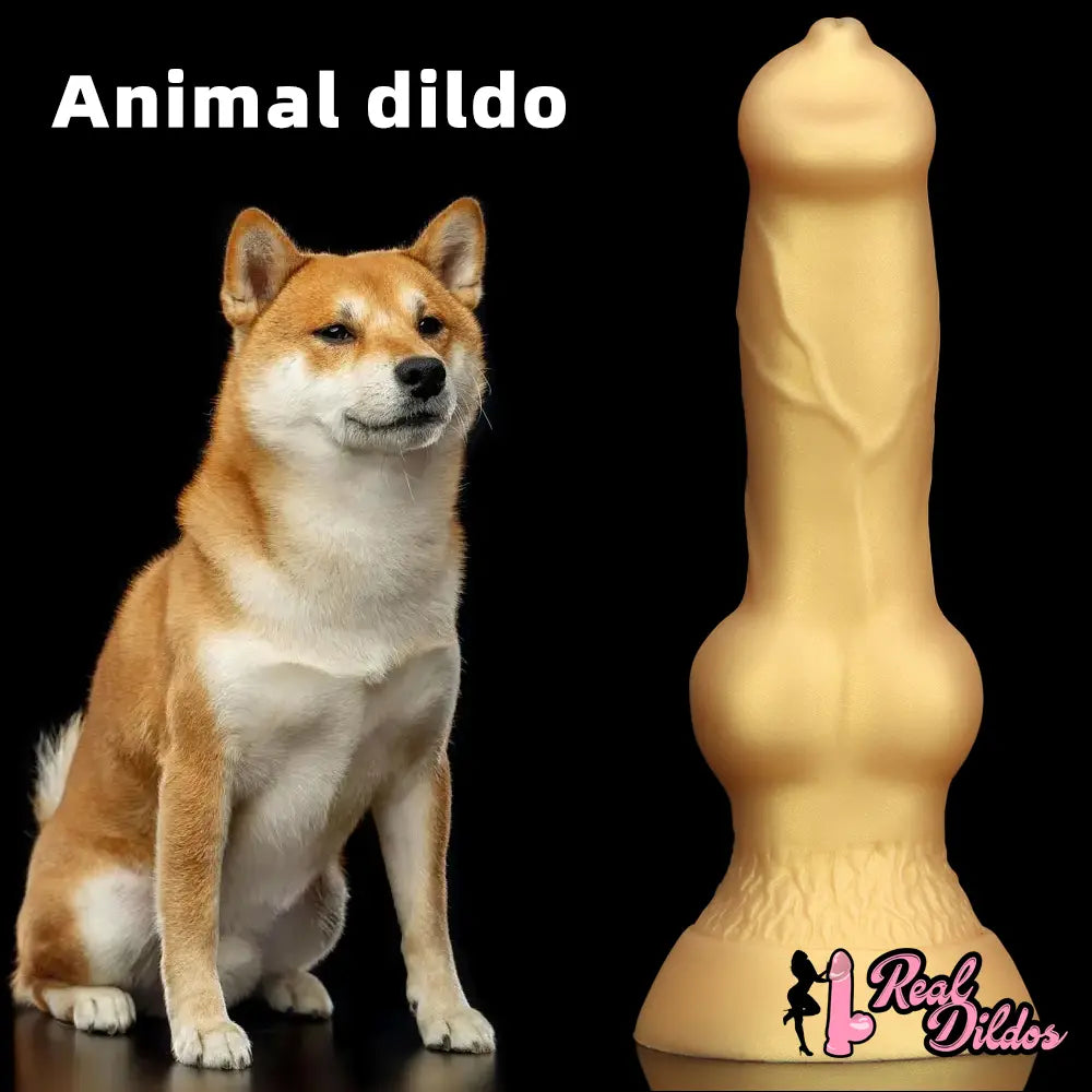 3.81in 7.48in Gold Silicone Soft Small Dog Dildo For Anal Vaginal Sex - Real Dildos