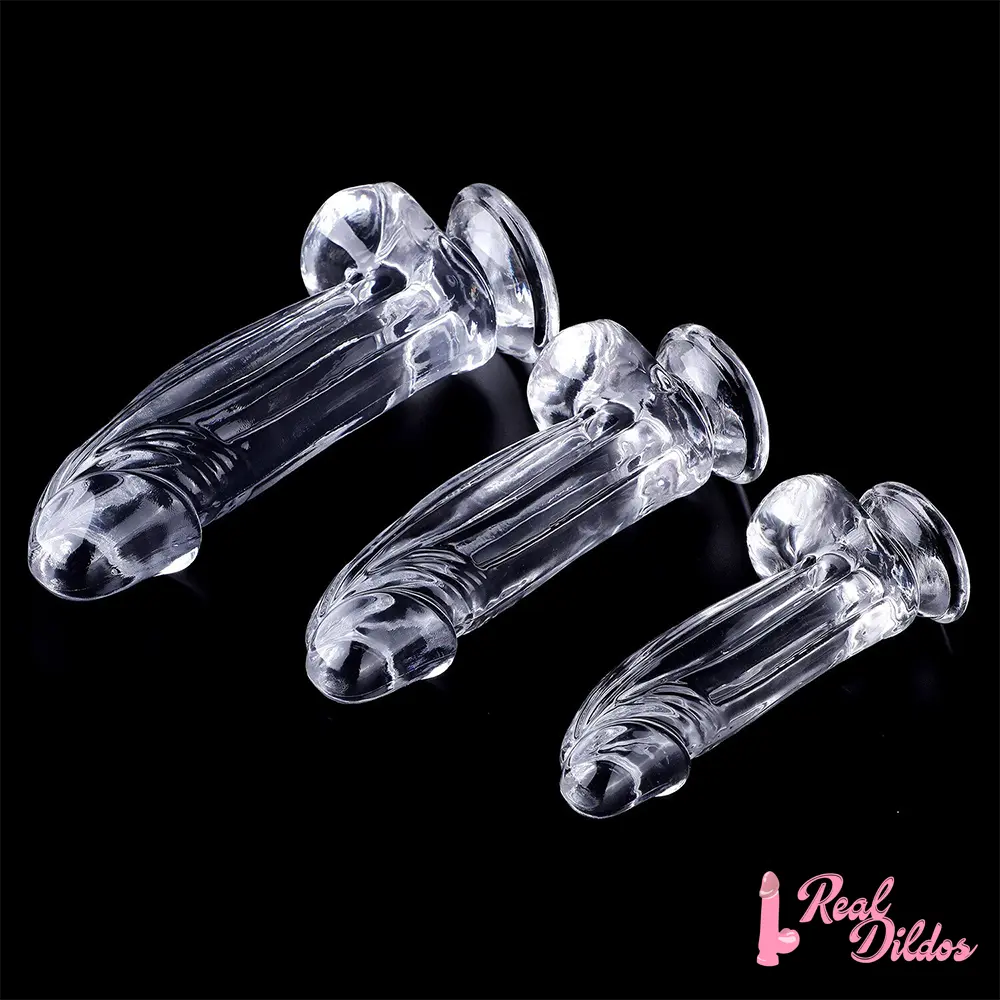 6.3in 7.28in 8.66in Realistic Clear Women Dildo With Suction Cup - Real Dildos