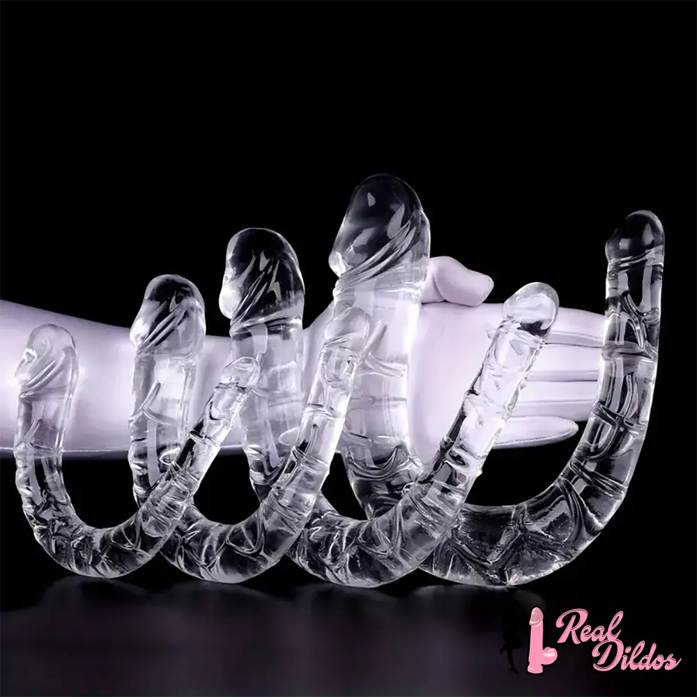 5.31in 6.69in 7.48in 8.46in Clear Dual Heads Curved U Shape Anal Dildo - Real Dildos