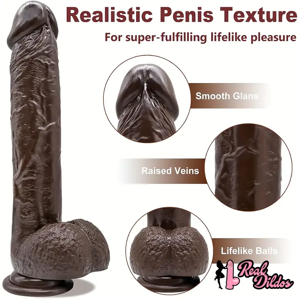 9.25in Soft Big Silicone Ebony Real Dildo For Women G Spot Stimulator - Real Dildos