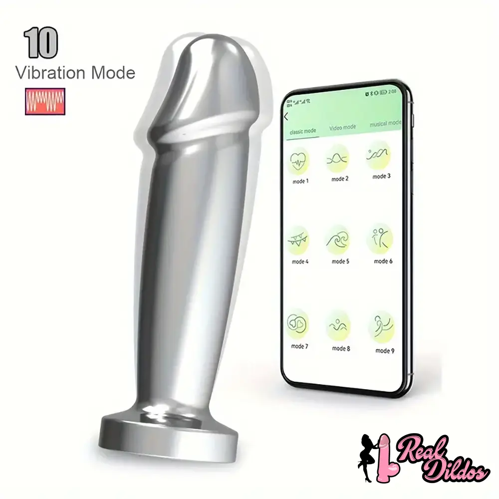 4.52in Stainless Steel Vibrating App Remote Control Dildo For Women Men