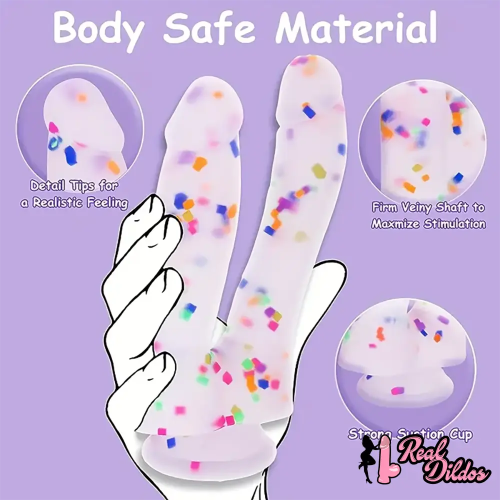 7in Soft Silicone Confetti Colorful Double Headed Dildo For Women Men - Real Dildos