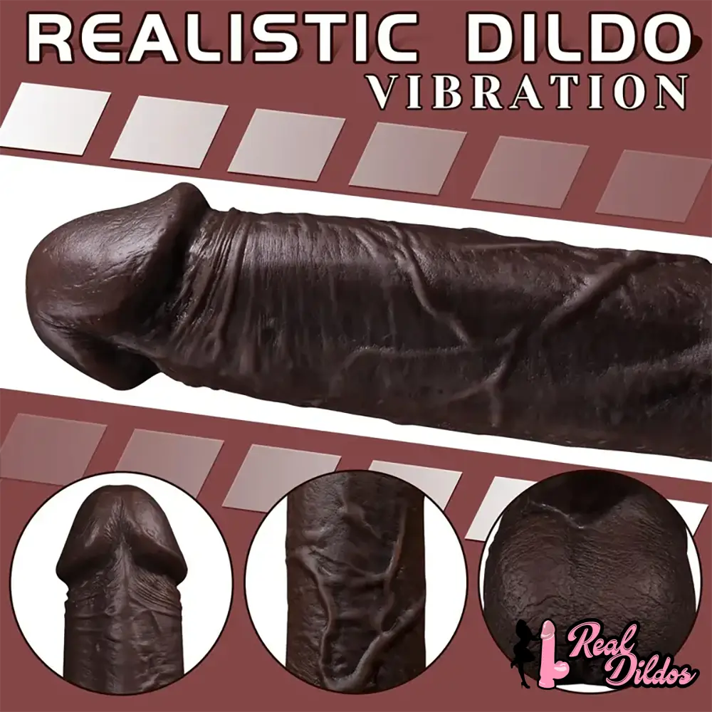 8.6in Soft Big Silicone Thrusting Vibrating Heating Remote Ebony Dildo - Real Dildos