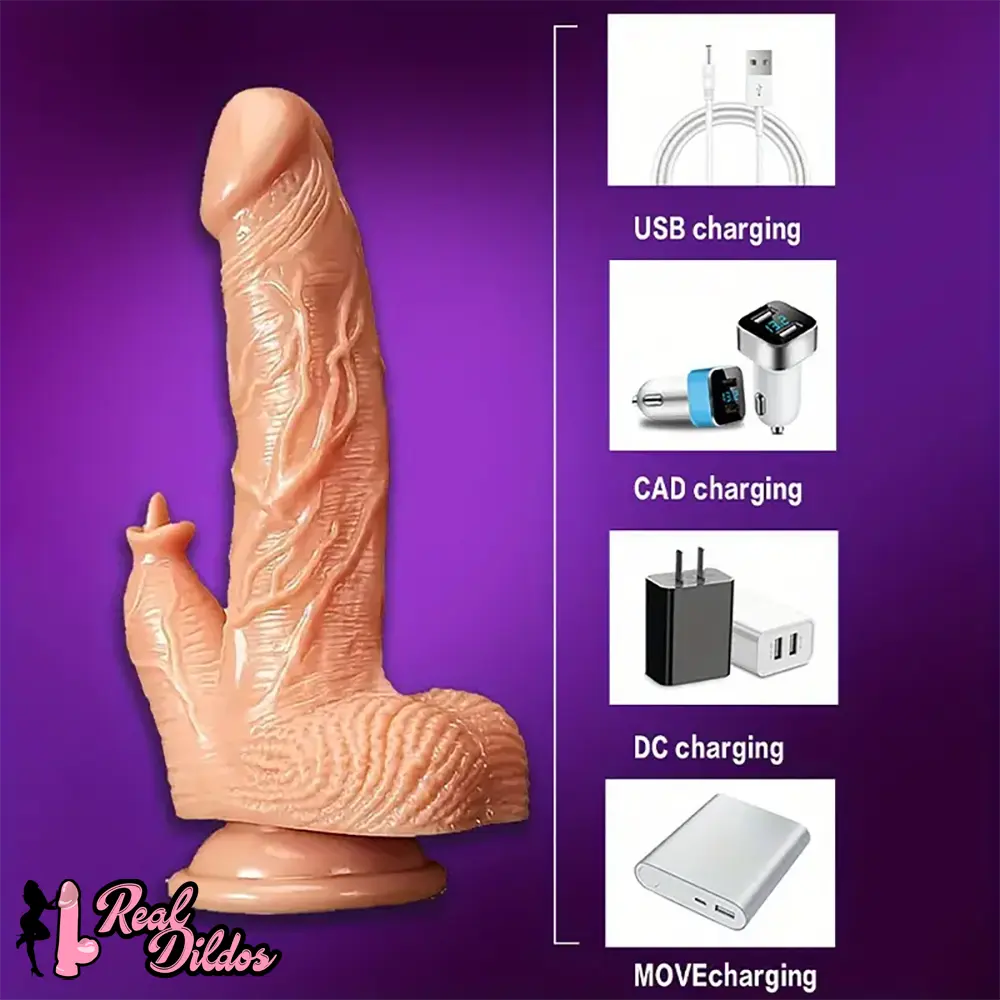 8.11in Big Vibrating Wireless App Controlled Dildo With Licking Tongue - Real Dildos