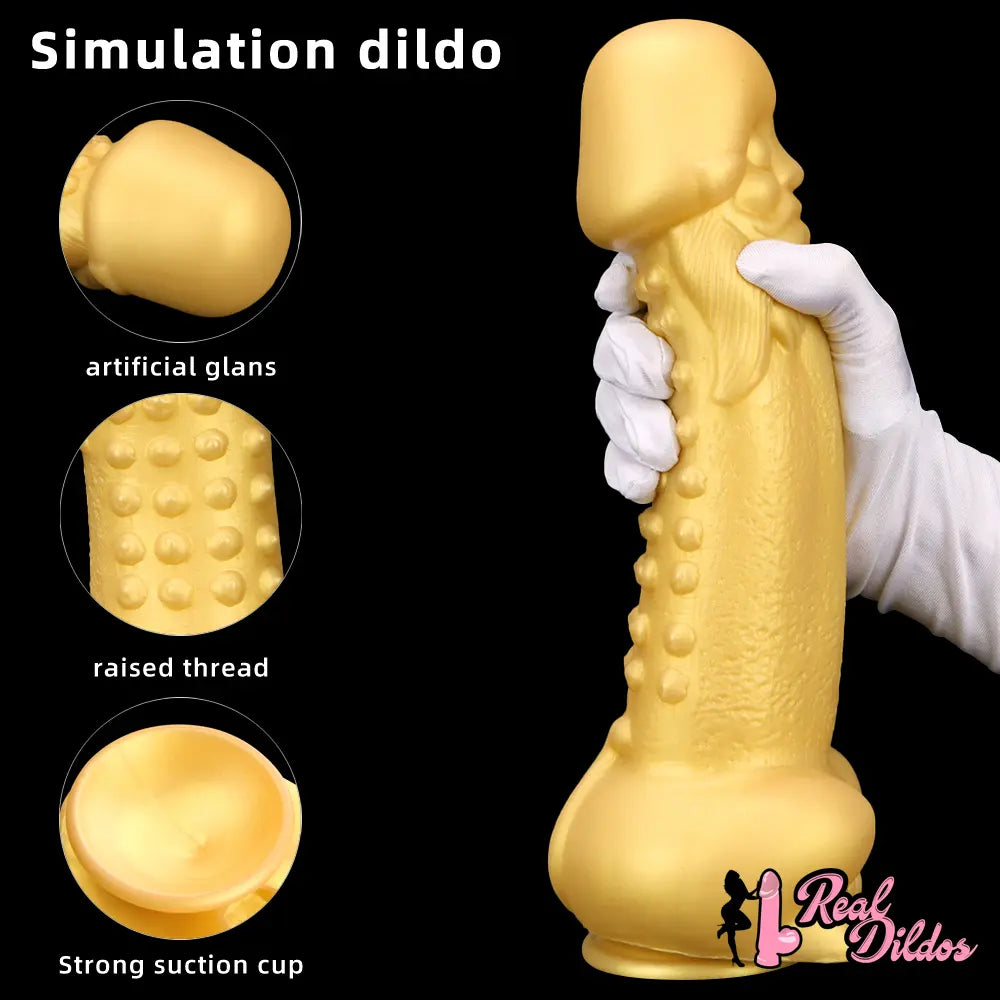 11.8in Liquid Large Soft Silicone Fantasy Thick Gold Anal Dildo - Real Dildos