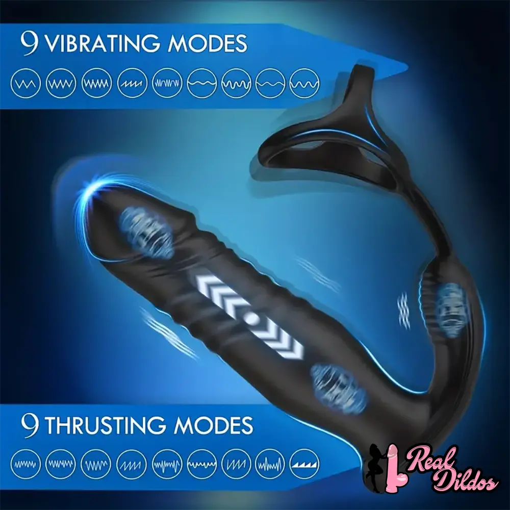 5.91in Black Auto Vibrating Thrusting APP Controlled Dildo With Cock Ring