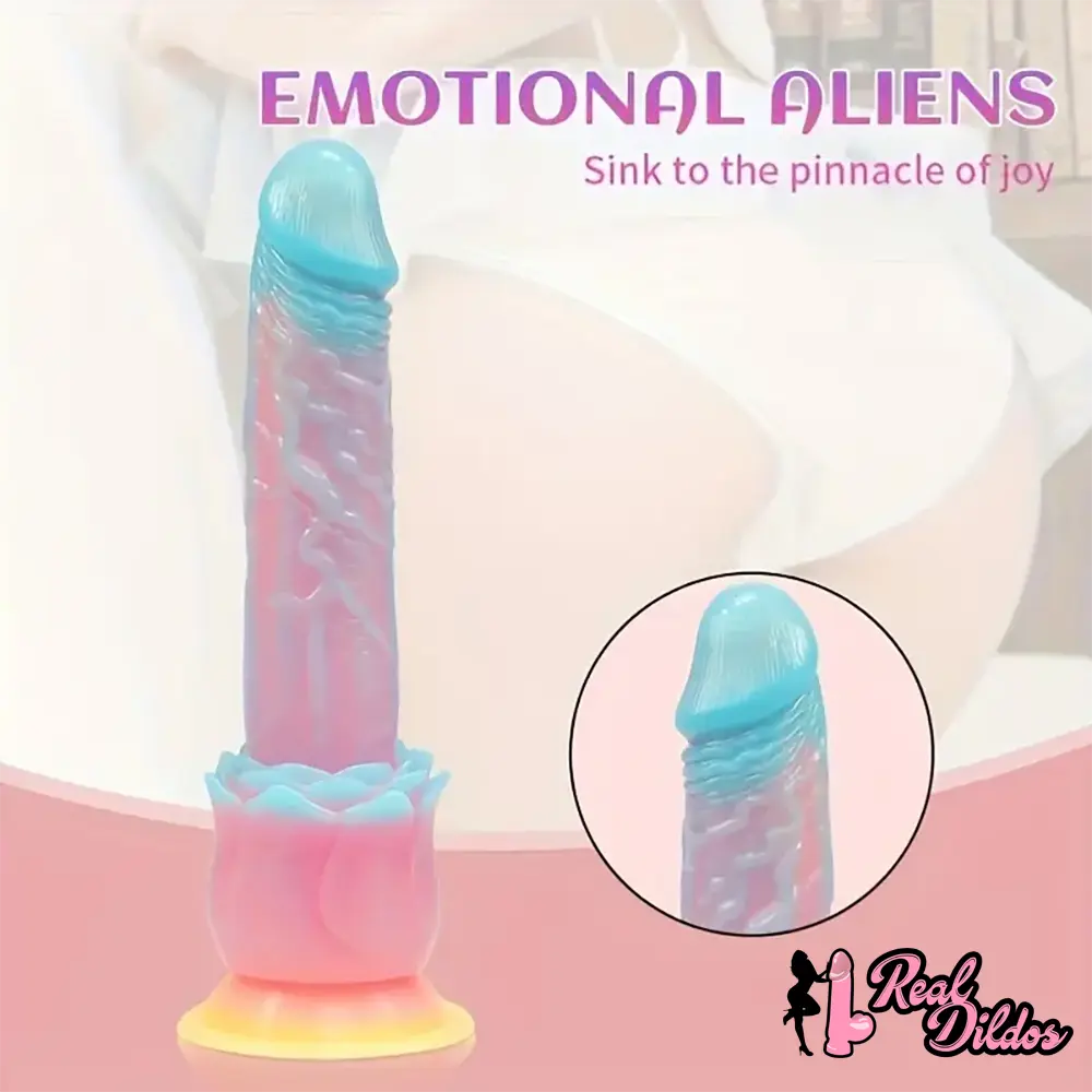 9.84in Silicone Soft Luminous Fantasy Big Dildo With Rose Flower Base
