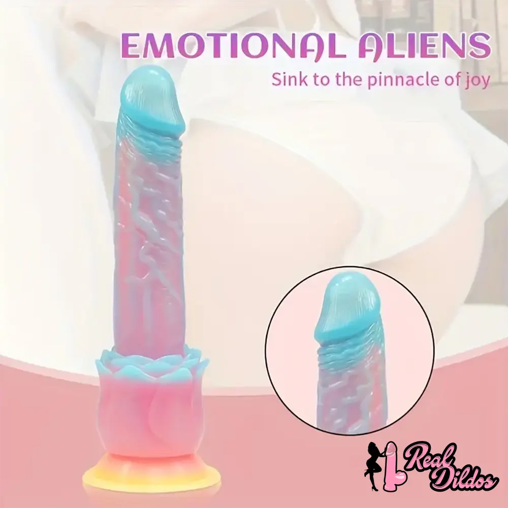 9.84in Silicone Soft Luminous Fantasy Big Dildo With Rose Flower Base - Real Dildos