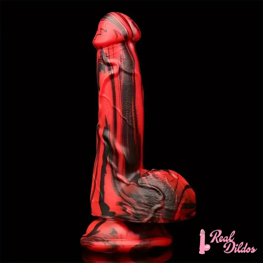 6.1in Silicone Soft Red Black Dildo For G-Spot Anal Stimulation Women Men - Real Dildos