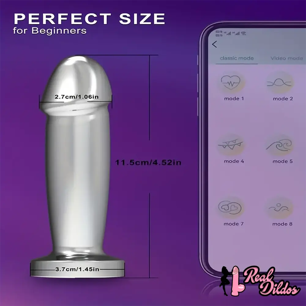 4.52in Stainless Steel Vibrating App Remote Control Dildo For Women Men