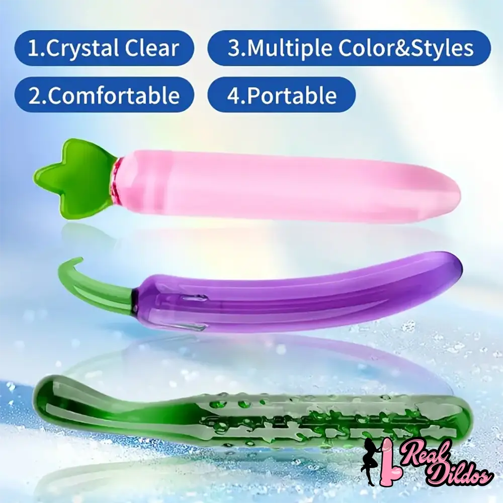 6.2in 7.5in 7.7in Multiple Colors Fruit Vegetable Crystal Glass Anal Plug Dildo - Real Dildos