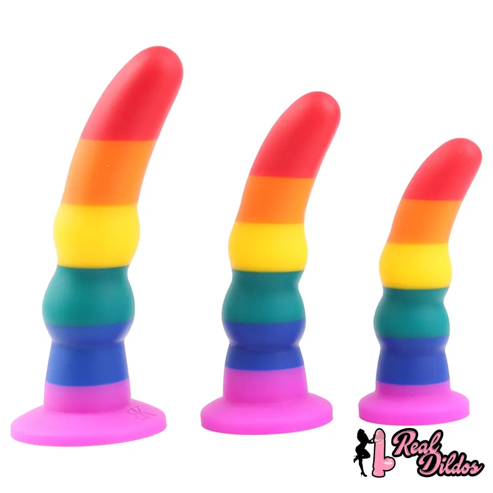 5.11in 6.1in 7.08in Silicone Rainbow Flexible Dildo For Gay LGBT Sex - Real Dildos