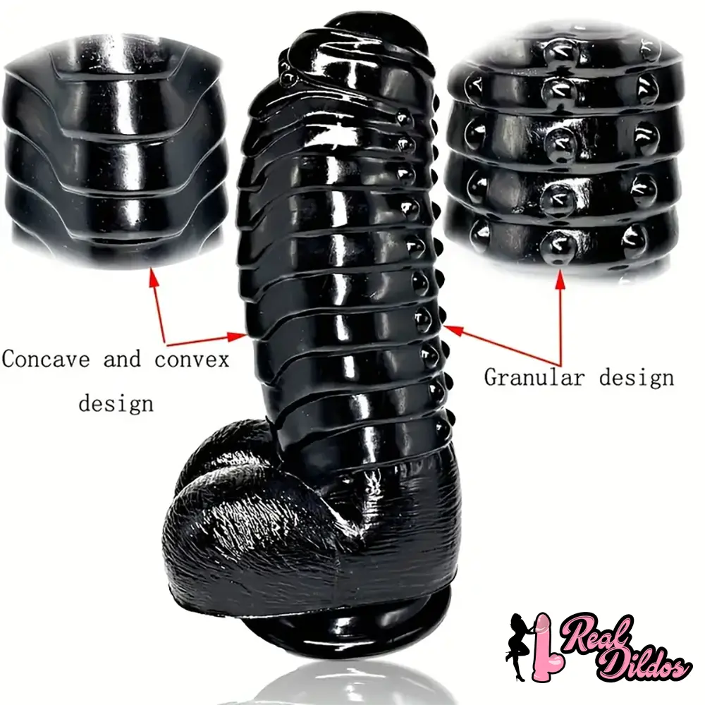 11.8in Realistic Big Black Uncut Spiked Thick Dildo For Female Male