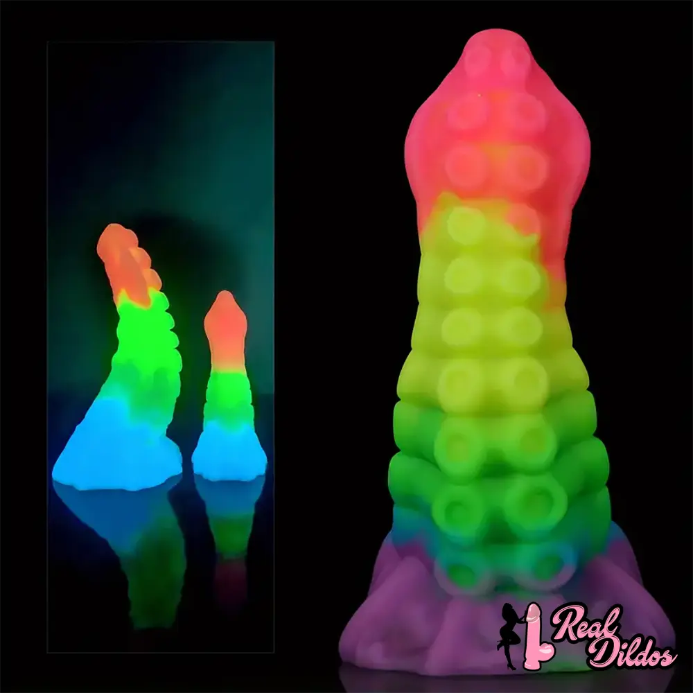 6.34in 8.66in Silicone Soft Rainbow Cock Tentacle Luminous Dildo - Real Dildos