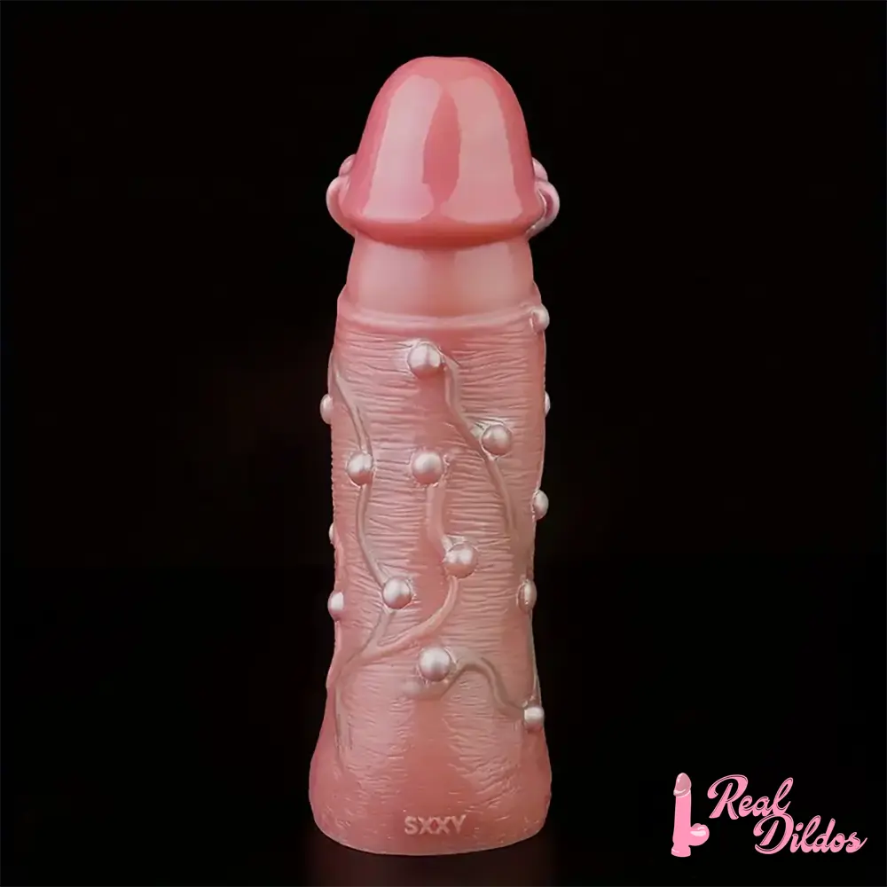 8.46in Realistic Large Silicone Soft Dildo Sleeve With Pearl Sex Toy