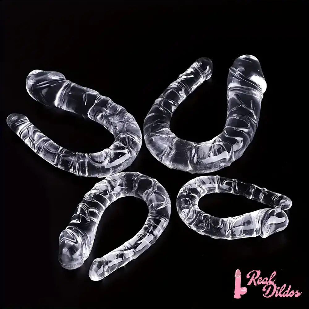 5.31in 6.69in 7.48in 8.46in Clear Dual Heads Curved U Shape Anal Dildo - Real Dildos