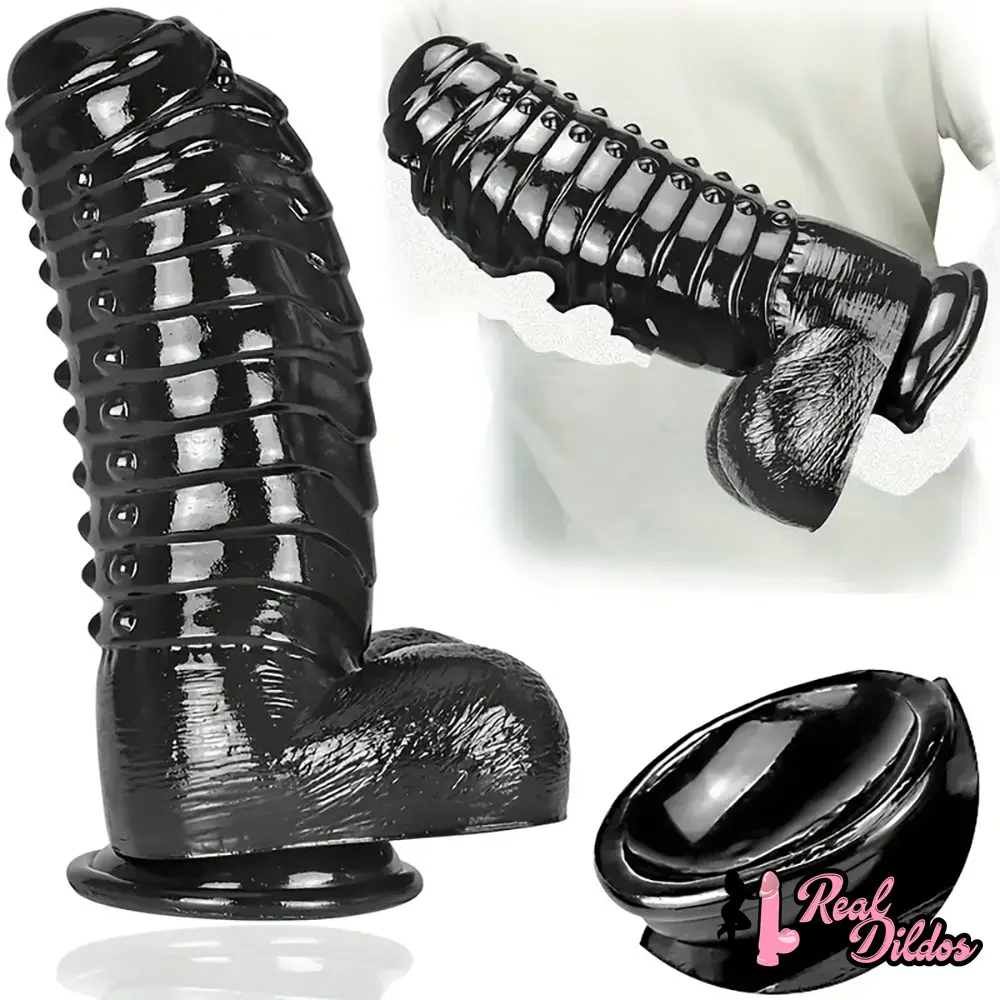 11.8in Realistic Big Black Uncut Spiked Thick Dildo For Female Male