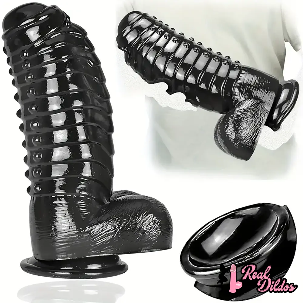 11.8in Realistic Big Black Uncut Spiked Thick Dildo For Female Male - Real Dildos