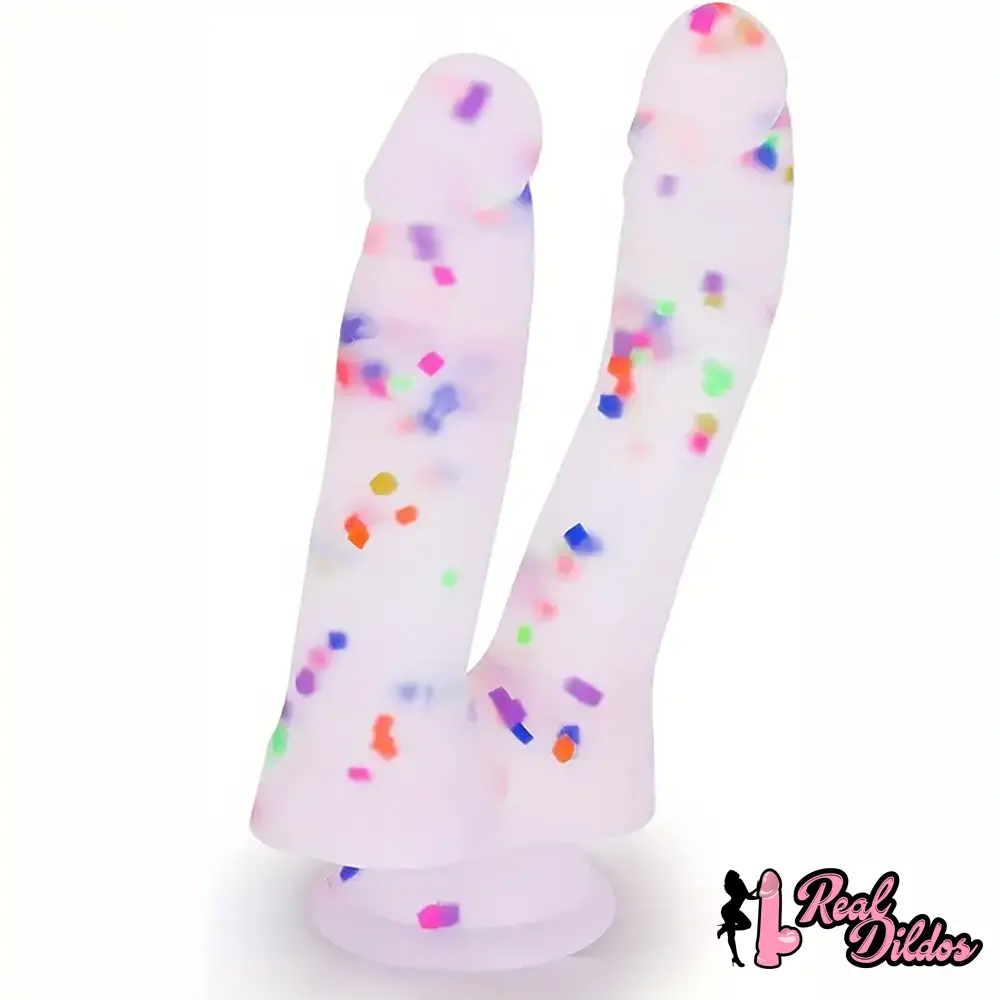 7in Soft Silicone Confetti Colorful Double Headed Dildo For Women Men - Real Dildos