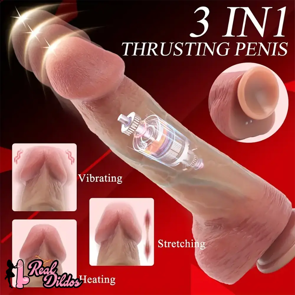 9.84in Vibrating Heating Thrusting Remote Control Lifelike Big Dildo - Real Dildos