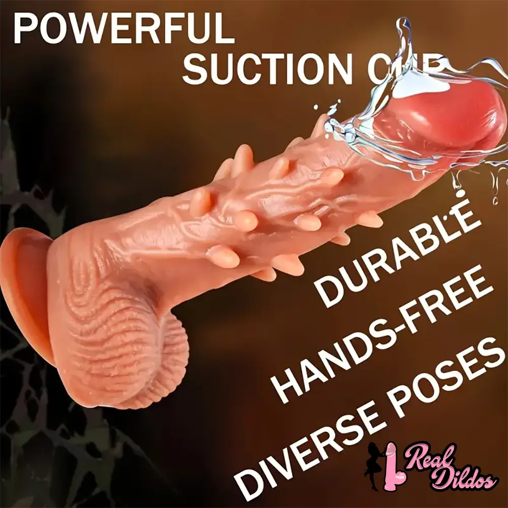 8.66in Large Spiked Vibrating Thrusting Rotation Silicone Soft Heated Dildo - Real Dildos